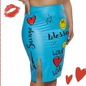 Thrill Sky Blue Skirt with Graphic Design